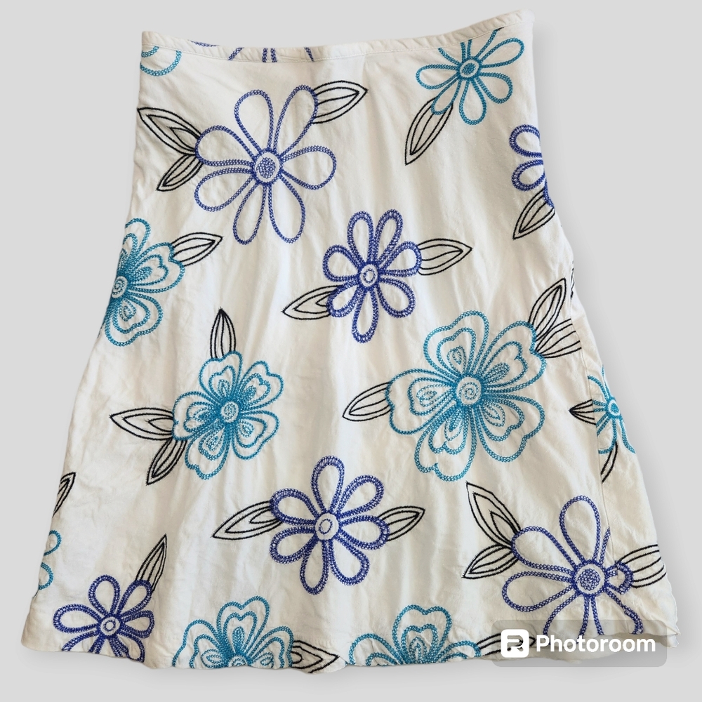 Dressbarn Linen Blend Floral Embroidered A-line Boho Skirt Lined size 6